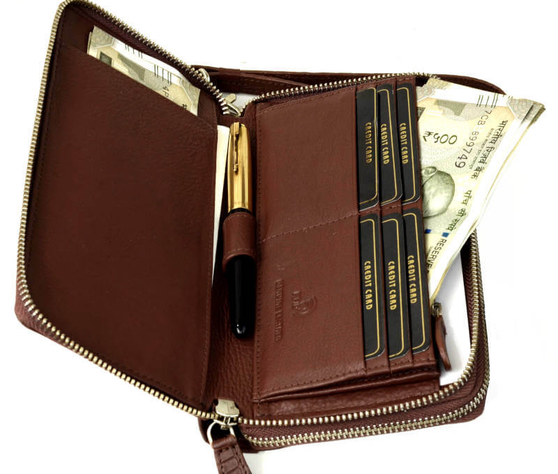 unisex brown travel wristlet