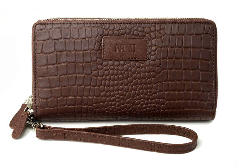 unisex brown travel wristlet wallet