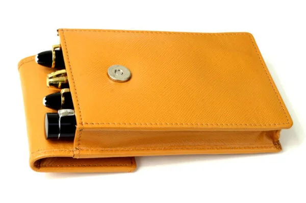 Genuine Leather mango yellow pen pouch - 4 Super Jumbo Pens - Image 2