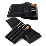 Leather pen pouch with slide-in tray - Safiano leather