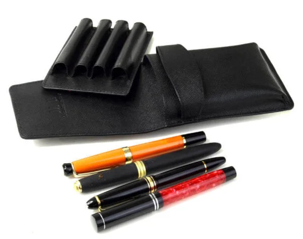 Leather pen pouch with slide-in tray - Safiano leather - Image 2