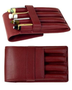 Genuine leather burgundy red pouch – 4 standard jumbo pens