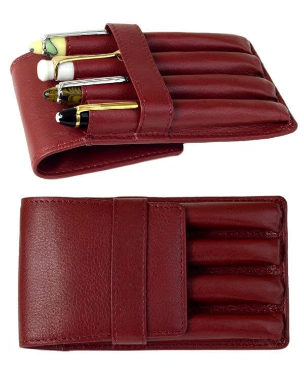 Pure leather burgundy pen pouch