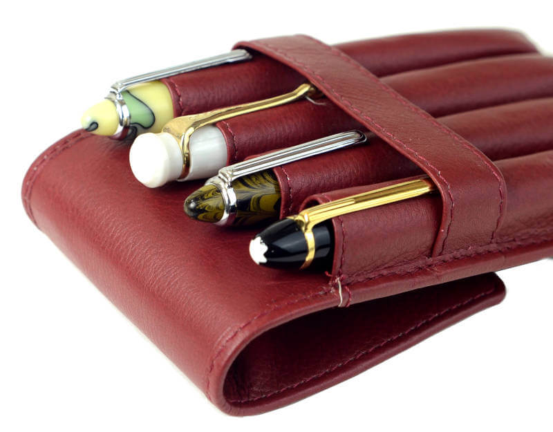 Pure leather burgundy pen pouch