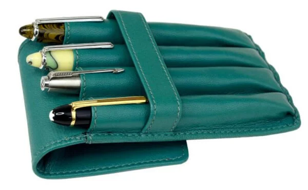 Genuine leather turkey green pen pouch - 4 standard jumbo pens - Image 2