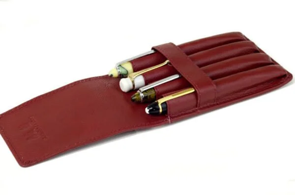 Genuine leather burgundy red pouch - 4 standard jumbo pens - Image 2