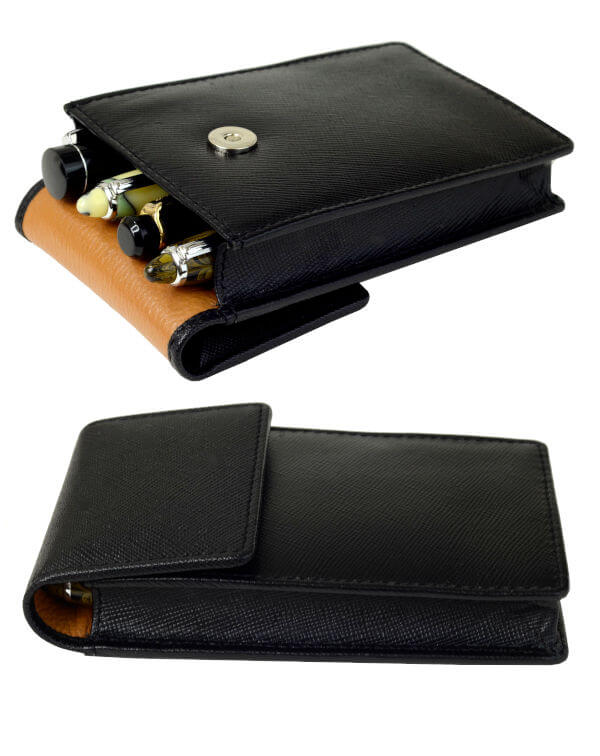 Genuine leather safiano black pen pouch