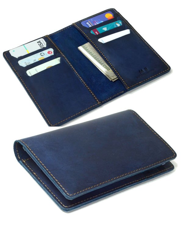 Genuine Leather travel card wallet | navy blue matte leather