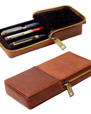 genuine leather oil pull leather wooden pen box