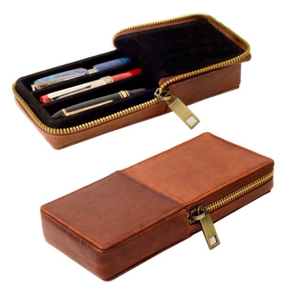 genuine leather oil pull leather wooden pen box