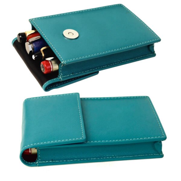 Leather turquoise aqua pen pouch