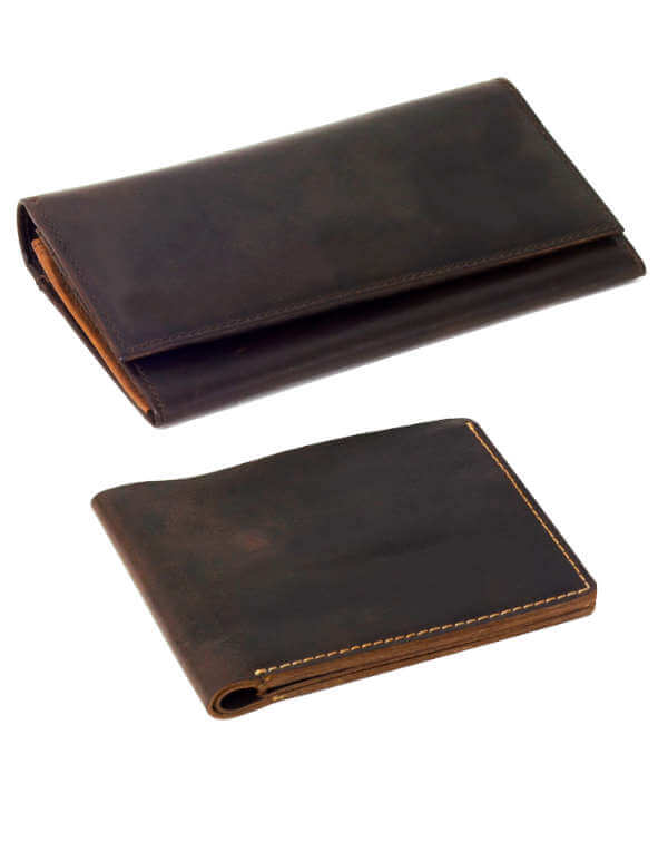 Him and Her gift set | Oil pullup genuine leather | travel card wallet and pocket wallet