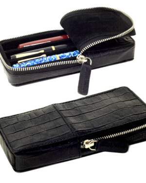 genuine leather black crocodile fountain pen pouch