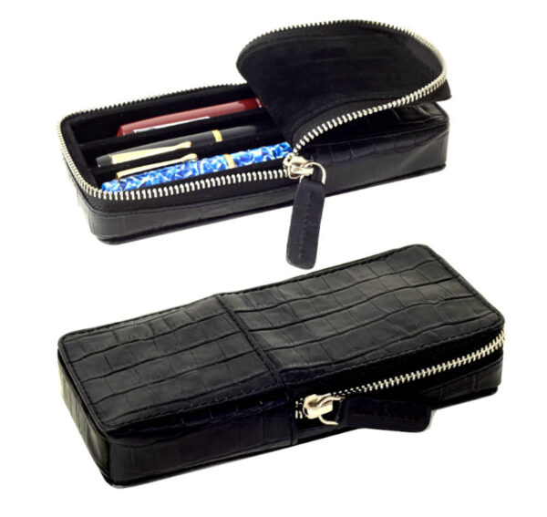 genuine leather black crocodile fountain pen pouch